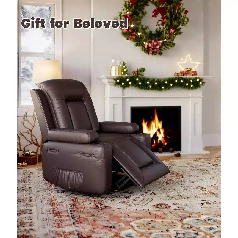 Fauteuil inclinable électrique surdimensionné avec chauffage et massage - Fauteuil inclinable en similicuir, rangement intégré et porte-gobelets