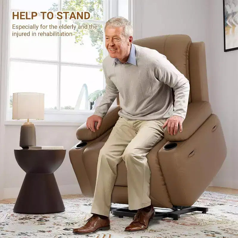 Fauteuil inclinable électrique surdimensionné avec chauffage et massage - Fauteuil inclinable en similicuir, rangement intégré et porte-gobelets