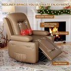 Fauteuil inclinable électrique surdimensionné avec chauffage et massage - Fauteuil inclinable en similicuir, rangement intégré et porte-gobelets