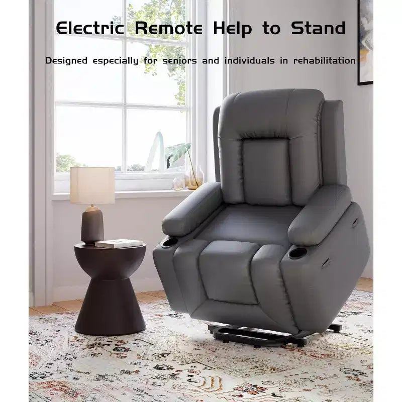 Fauteuil inclinable électrique surdimensionné avec chauffage et massage - Fauteuil inclinable en similicuir, rangement intégré et porte-gobelets