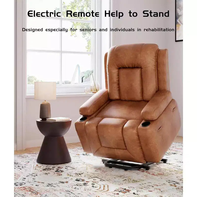 Fauteuil inclinable électrique surdimensionné avec chauffage et massage - Fauteuil inclinable en similicuir, rangement intégré et porte-gobelets