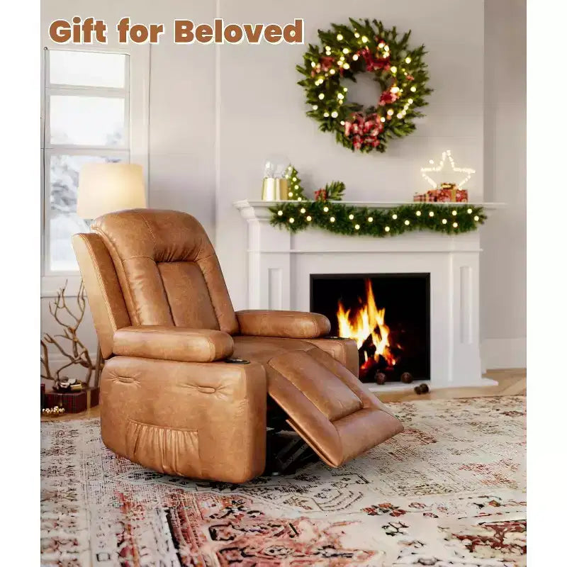 Fauteuil inclinable électrique surdimensionné avec chauffage et massage - Fauteuil inclinable en similicuir, rangement intégré et porte-gobelets