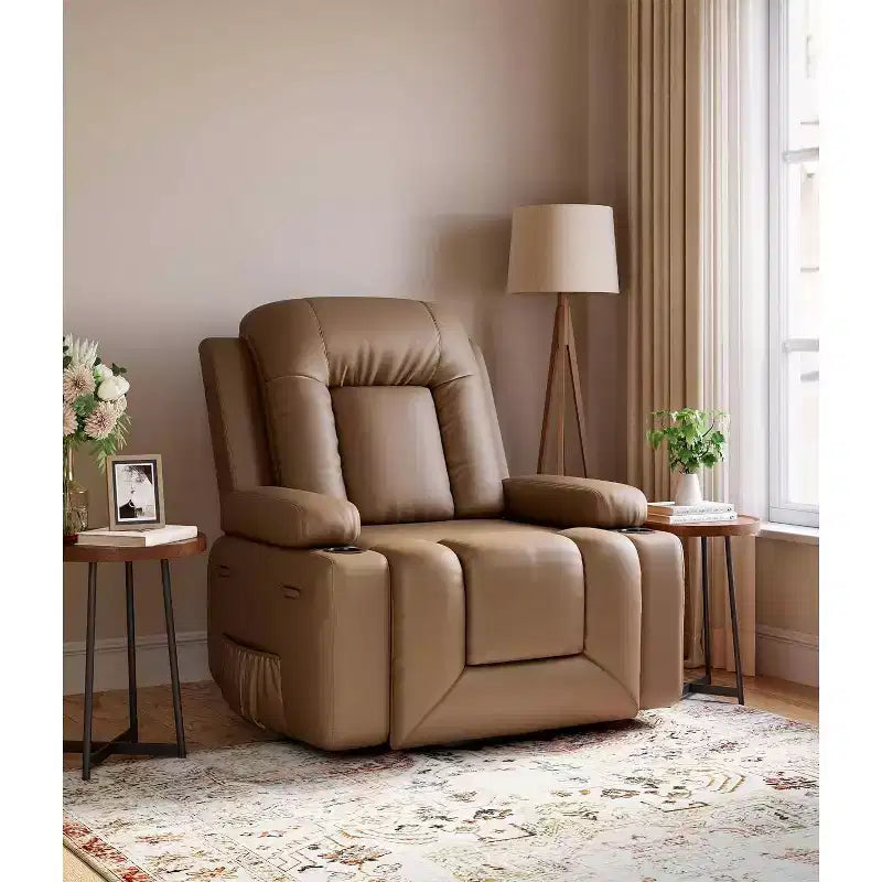 Fauteuil inclinable électrique surdimensionné avec chauffage et massage - Fauteuil inclinable en similicuir, rangement intégré et porte-gobelets