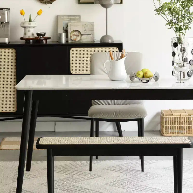 Banc de salle à manger en bois massif 40 avec assise en rotin