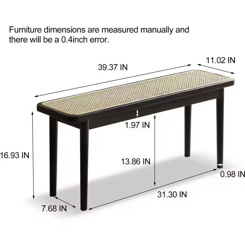 Banc de salle à manger en bois massif 40 avec assise en rotin