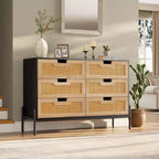 Whizmax 6-Drawer Tall Dresser for Bedroom, Rattan Storage Organizer for Closet, Living Room, Hallway, Entryway