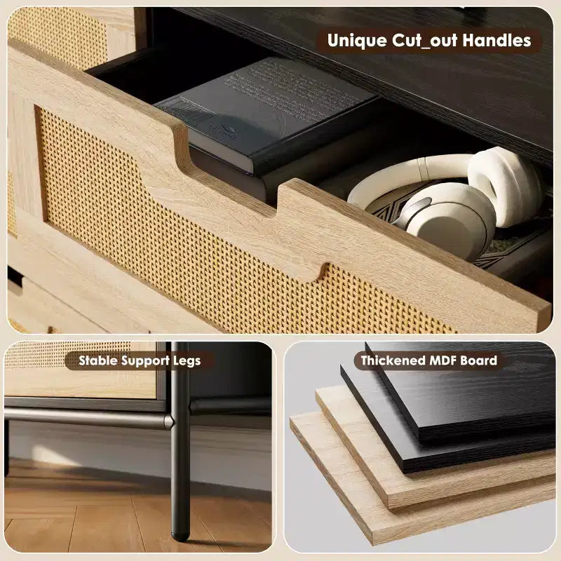 Commode haute à 6 tiroirs pour chambre à coucher, organisateur de rangement en rotin pour placard, salon, couloir, entrée