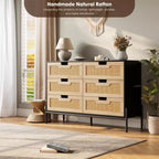 Commode haute à 6 tiroirs pour chambre à coucher, organisateur de rangement en rotin pour placard, salon, couloir, entrée