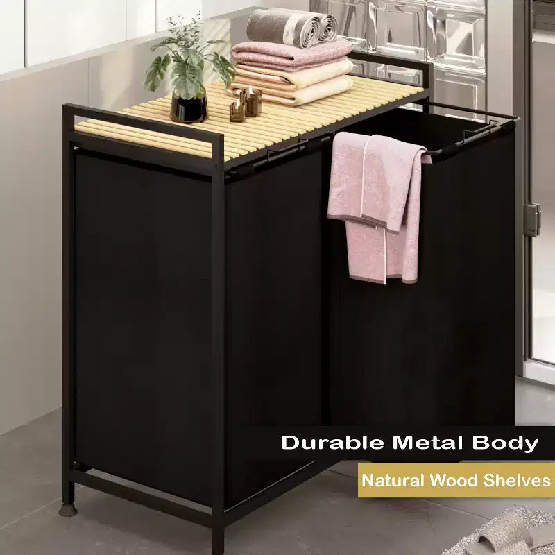 2-Compartment Laundry Hamper with Lid  Large 123L Dirty Clothes Basket