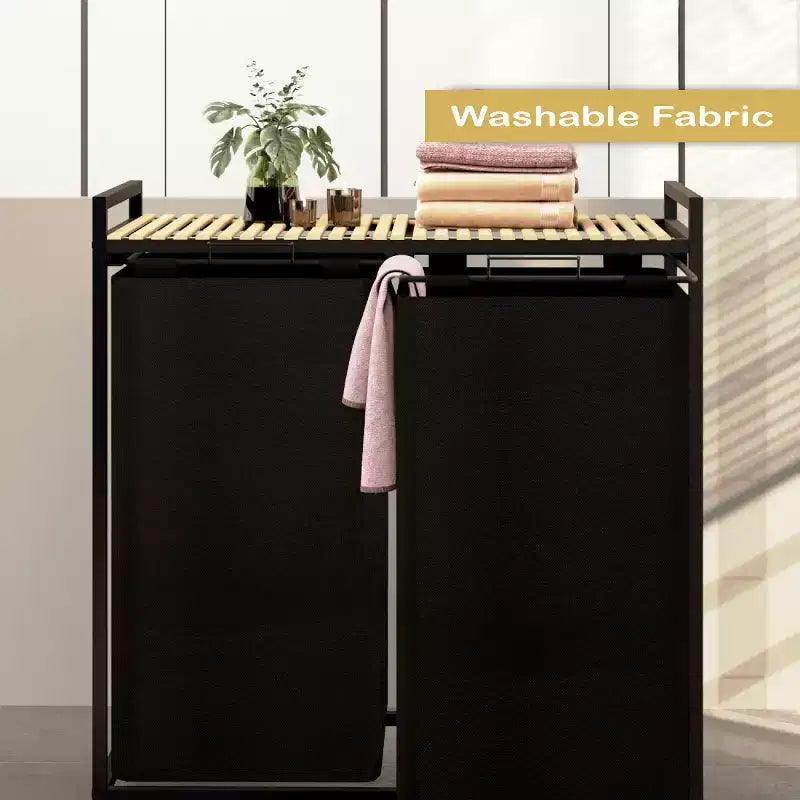 Panier à Linge Sale à 2 Compartiments avec Couvercle Grande Capacité 123L