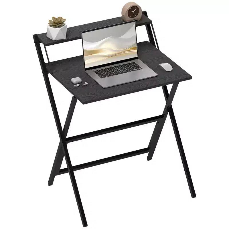 HOMCOM Small Folding Desk, Foldable Computer Desk with Monitor Shelf, Writing Table for Small Spaces, Home Office, Study, Easy Assembly