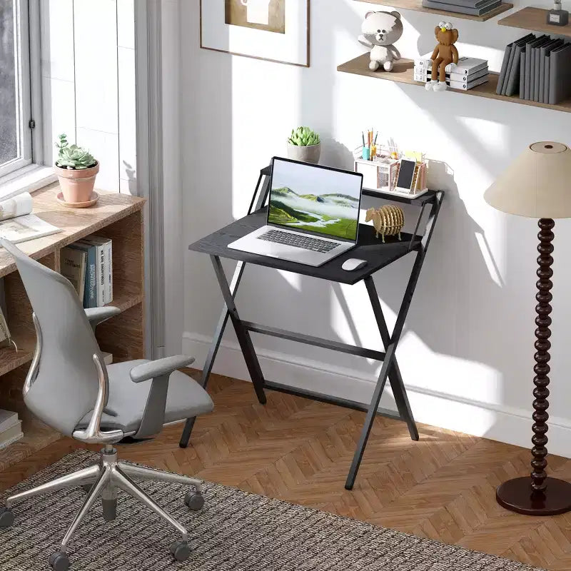 Petit bureau pliant, bureau d'ordinateur pliable avec étagère pour moniteur, table d'écriture pour petits espaces, bureau à domicile, étude, assemblage facile
