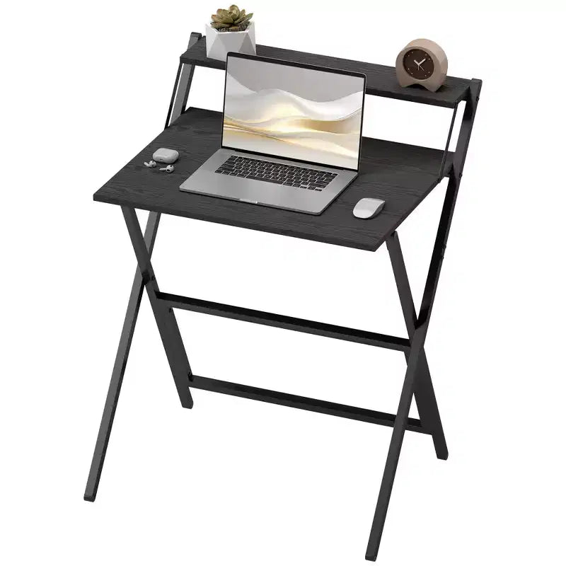 Petit bureau pliant, bureau d'ordinateur pliable avec étagère pour moniteur, table d'écriture pour petits espaces, bureau à domicile, étude, assemblage facile