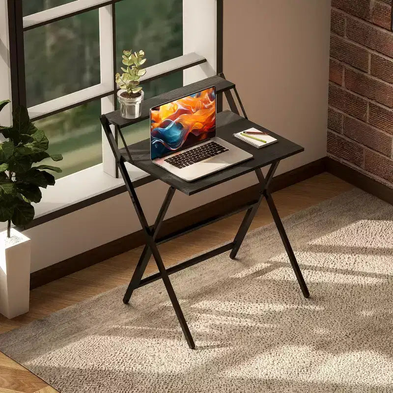 Petit bureau pliant, bureau d'ordinateur pliable avec étagère pour moniteur, table d'écriture pour petits espaces, bureau à domicile, étude, assemblage facile