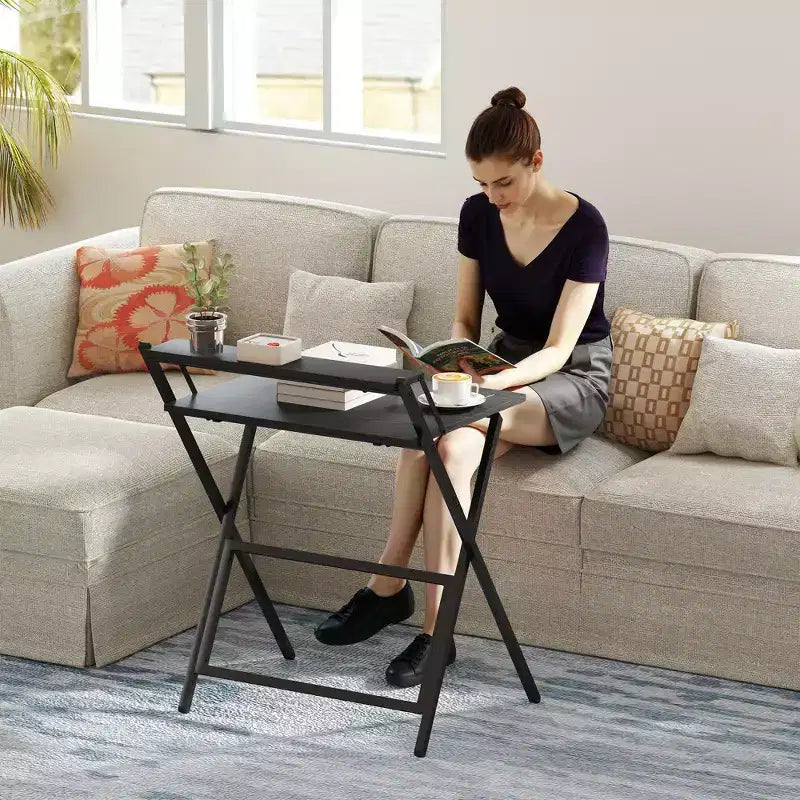 Petit bureau pliant, bureau d'ordinateur pliable avec étagère pour moniteur, table d'écriture pour petits espaces, bureau à domicile, étude, assemblage facile
