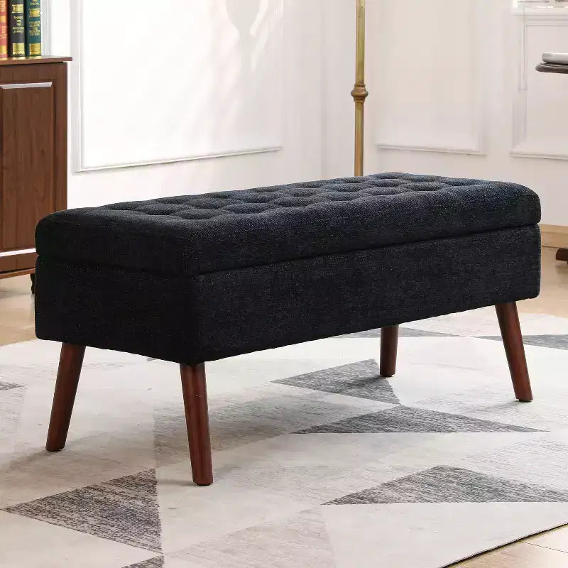 43.3W Storage Bench for Bedroom, End of Bed Bench, Entryway Ottoman with Solid Wood Legs, Linen/PU Leather Upholstery, 300lbs Capacity - ModernLuxe