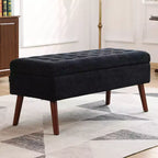 43.3W Storage Bench for Bedroom, End of Bed Bench, Entryway Ottoman with Solid Wood Legs, Linen/PU Leather Upholstery, 300lbs Capacity - ModernLuxe