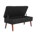 Banc de rangement 43,3 po de largeur pour chambre à coucher, banc de bout de lit, ottoman d'entrée avec pieds en bois massif, revêtement en lin/similicuir, capacité de 300 lb