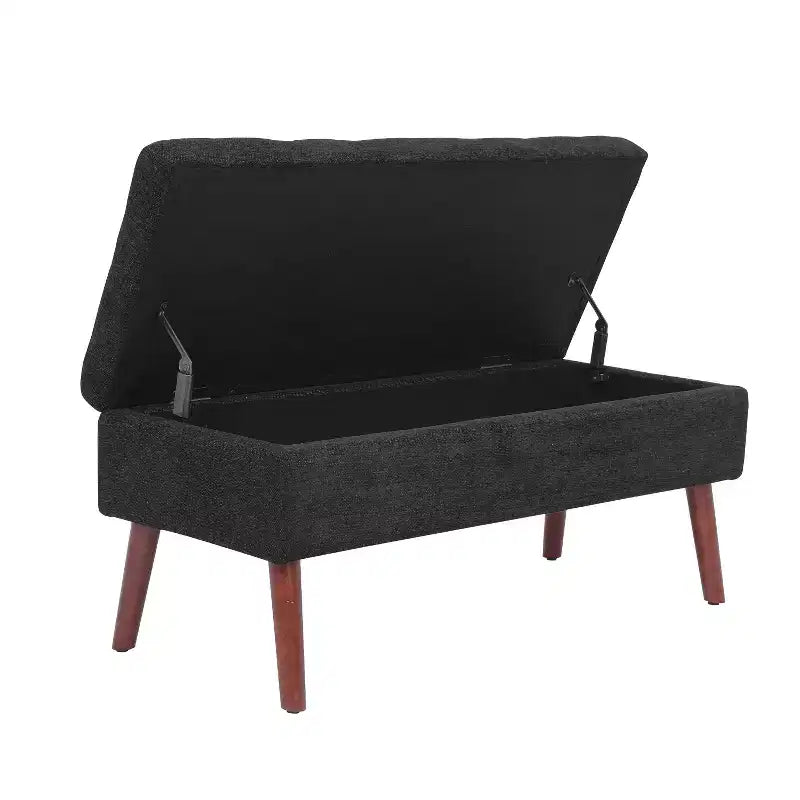 Banc de rangement 43,3 po de largeur pour chambre à coucher, banc de bout de lit, ottoman d'entrée avec pieds en bois massif, revêtement en lin/similicuir, capacité de 300 lb