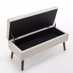 Banc de rangement 43,3 po de largeur pour chambre à coucher, banc de bout de lit, ottoman d'entrée avec pieds en bois massif, revêtement en lin/similicuir, capacité de 300 lb