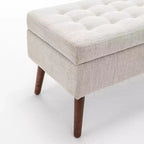 Banc de rangement 43,3 po de largeur pour chambre à coucher, banc de bout de lit, ottoman d'entrée avec pieds en bois massif, revêtement en lin/similicuir, capacité de 300 lb