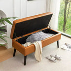 Banc de rangement 43,3 po de largeur pour chambre à coucher, banc de bout de lit, ottoman d'entrée avec pieds en bois massif, revêtement en lin/similicuir, capacité de 300 lb