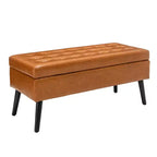 Banc de rangement 43,3 po de largeur pour chambre à coucher, banc de bout de lit, ottoman d'entrée avec pieds en bois massif, revêtement en lin/similicuir, capacité de 300 lb