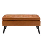 Banc de rangement 43,3 po de largeur pour chambre à coucher, banc de bout de lit, ottoman d'entrée avec pieds en bois massif, revêtement en lin/similicuir, capacité de 300 lb