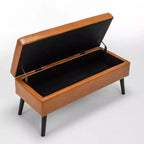 Banc de rangement 43,3 po de largeur pour chambre à coucher, banc de bout de lit, ottoman d'entrée avec pieds en bois massif, revêtement en lin/similicuir, capacité de 300 lb