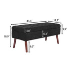 Banc de rangement 43,3 po de largeur pour chambre à coucher, banc de bout de lit, ottoman d'entrée avec pieds en bois massif, revêtement en lin/similicuir, capacité de 300 lb