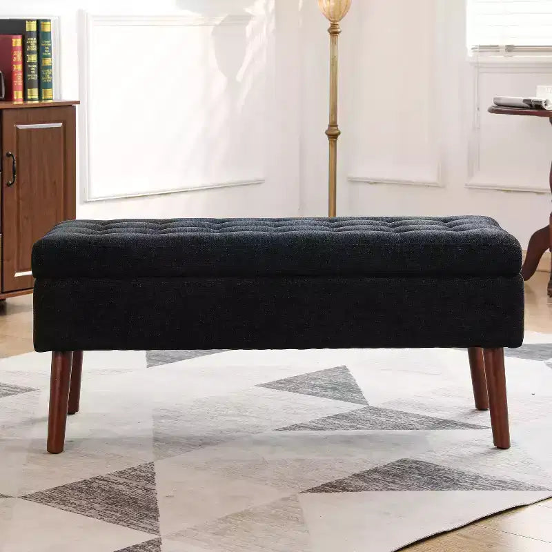 Banc de rangement 43,3 po de largeur pour chambre à coucher, banc de bout de lit, ottoman d'entrée avec pieds en bois massif, revêtement en lin/similicuir, capacité de 300 lb