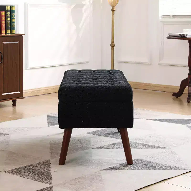 Banc de rangement 43,3 po de largeur pour chambre à coucher, banc de bout de lit, ottoman d'entrée avec pieds en bois massif, revêtement en lin/similicuir, capacité de 300 lb