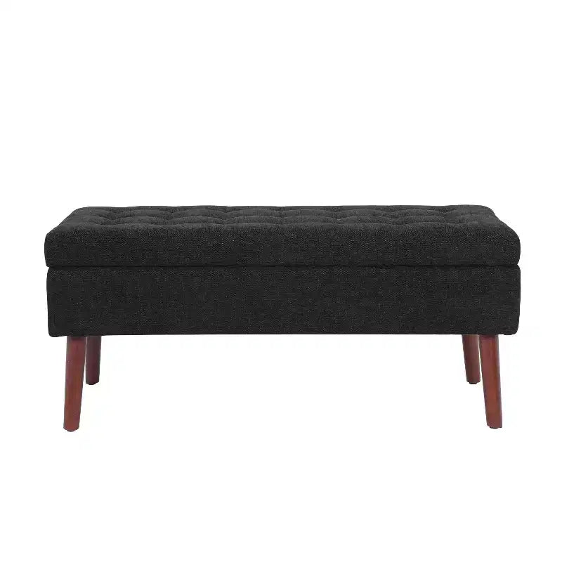 Banc de rangement 43,3 po de largeur pour chambre à coucher, banc de bout de lit, ottoman d'entrée avec pieds en bois massif, revêtement en lin/similicuir, capacité de 300 lb