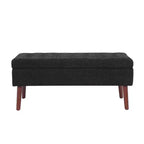 Banc de rangement 43,3 po de largeur pour chambre à coucher, banc de bout de lit, ottoman d'entrée avec pieds en bois massif, revêtement en lin/similicuir, capacité de 300 lb