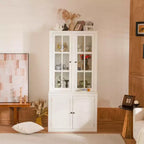 36W Display Cabinet Storage Cabinet Hutch Cabinet Accent Cabinet with 2 Glass Doors & 2 Adjustable Shelves, White-