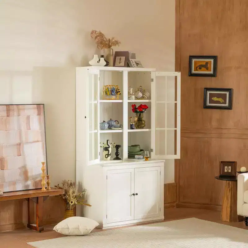 Meuble Vitrine 36 pouces de large avec 2 Portes Vitrées et 2 Étagères Réglables, Blanc