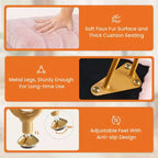 Tabouret de Coiffeuse avec Rangement, Pouf en Fausse Fourrure Doux Rembourré, Repose-Pieds de Maquillage avec 4 Pieds Métalliques, Pieds Réglables Antidérapants, Moderne
