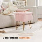 Tabouret de Coiffeuse avec Rangement, Pouf en Fausse Fourrure Doux Rembourré, Repose-Pieds de Maquillage avec 4 Pieds Métalliques, Pieds Réglables Antidérapants, Moderne