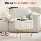 Tabouret de Coiffeuse avec Rangement, Pouf en Fausse Fourrure Doux Rembourré, Repose-Pieds de Maquillage avec 4 Pieds Métalliques, Pieds Réglables Antidérapants, Moderne