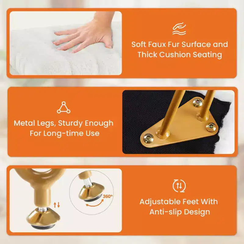 Tabouret de Coiffeuse avec Rangement, Pouf en Fausse Fourrure Doux Rembourré, Repose-Pieds de Maquillage avec 4 Pieds Métalliques, Pieds Réglables Antidérapants, Moderne