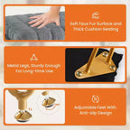 Tabouret de Coiffeuse avec Rangement, Pouf en Fausse Fourrure Doux Rembourré, Repose-Pieds de Maquillage avec 4 Pieds Métalliques, Pieds Réglables Antidérapants, Moderne
