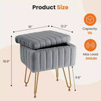 Tabouret de Coiffeuse avec Rangement, Pouf en Fausse Fourrure Doux Rembourré, Repose-Pieds de Maquillage avec 4 Pieds Métalliques, Pieds Réglables Antidérapants, Moderne