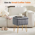 Tabouret de Coiffeuse avec Rangement, Pouf en Fausse Fourrure Doux Rembourré, Repose-Pieds de Maquillage avec 4 Pieds Métalliques, Pieds Réglables Antidérapants, Moderne
