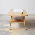 Table basse rectangulaire moderne en chêne massif avec étagère de rangement