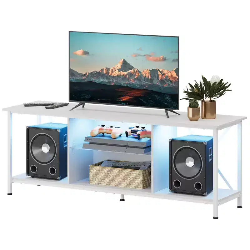 GALAXHERO 55 TV Stand for 65 Inch TV, Industrial Entertainment Center with LED Lights & Glass Shelf, TV Console for Living Room/Bedroom