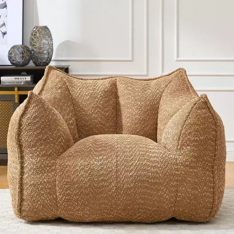Pouf géant de 120 cm, pouf-fauteuil carré en mousse haute résilience avec poignée et accoudoirs, canapé de sol en chenille pour salon