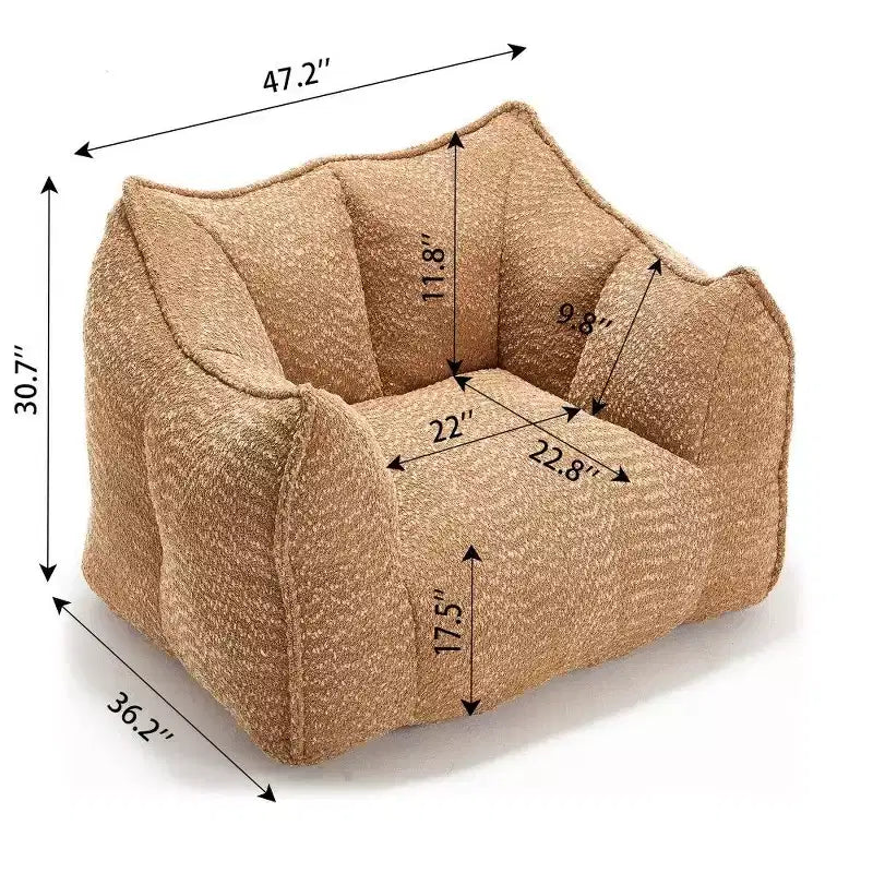 Pouf géant de 120 cm, pouf-fauteuil carré en mousse haute résilience avec poignée et accoudoirs, canapé de sol en chenille pour salon