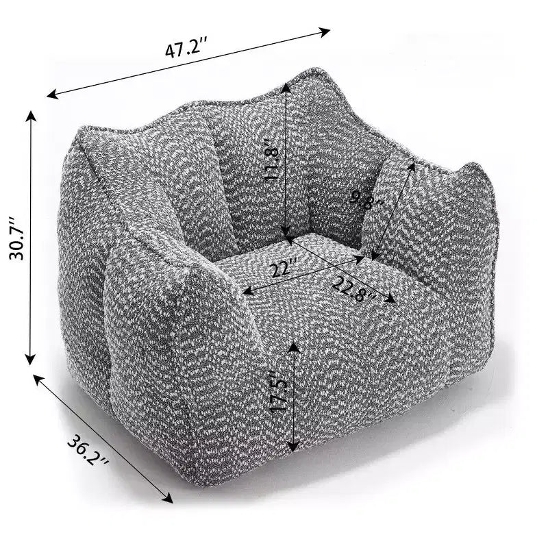 Pouf géant de 120 cm, pouf-fauteuil carré en mousse haute résilience avec poignée et accoudoirs, canapé de sol en chenille pour salon