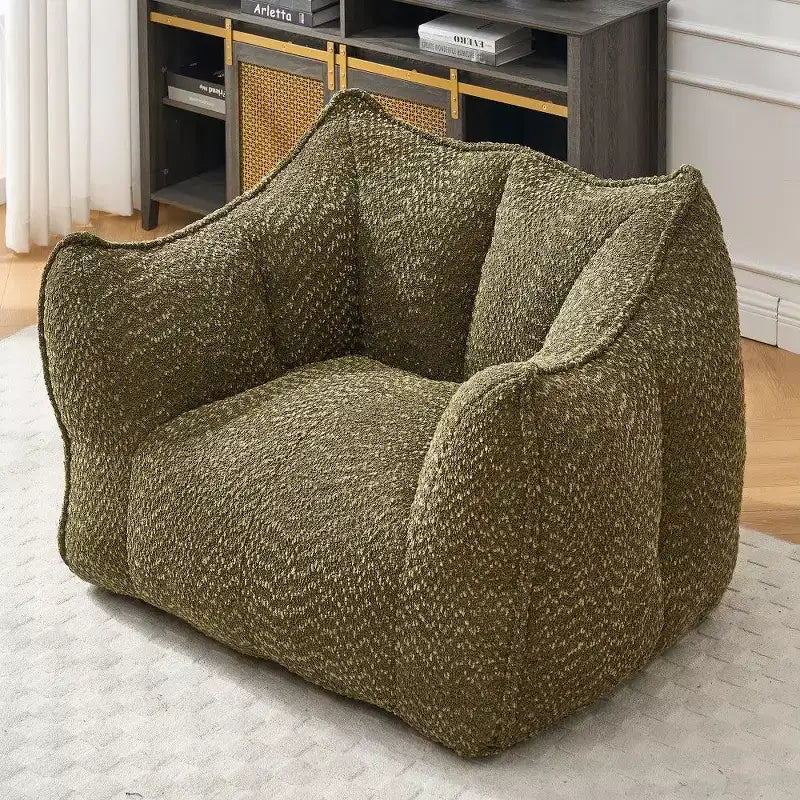 Pouf géant de 120 cm, pouf-fauteuil carré en mousse haute résilience avec poignée et accoudoirs, canapé de sol en chenille pour salon