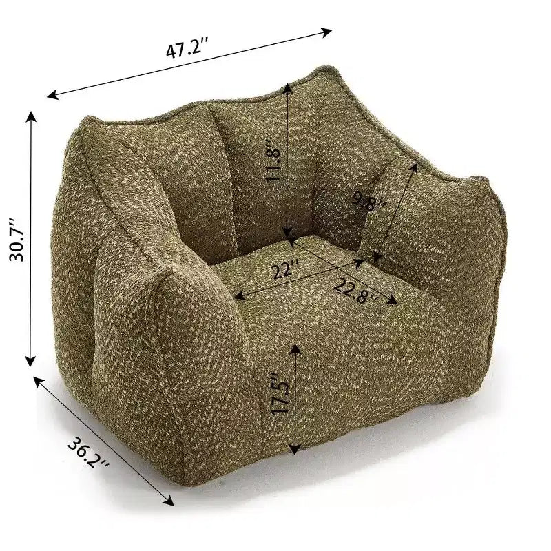 Pouf géant de 120 cm, pouf-fauteuil carré en mousse haute résilience avec poignée et accoudoirs, canapé de sol en chenille pour salon